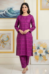 2 Pcs Unstitched jacuard Suit J-0634